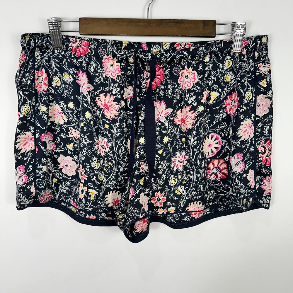 LOFT Pajama Shorts Womens Medium Navy Blue Pink Floral Sleepwear Loungewear